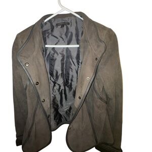 Brown/Gray Suede Open Front Jacket